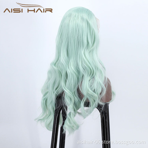 Ombre Swiss Lace Synthetic Hair Wholesale Cheap Vendor Cosplay Long Curly Body Wave Green For Black Women Lace Front Wig